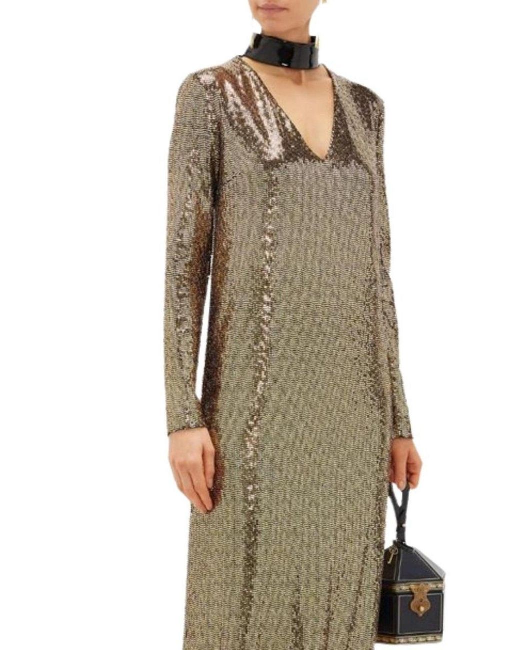 Gucci Natural Patent Choker Chainmail Gown