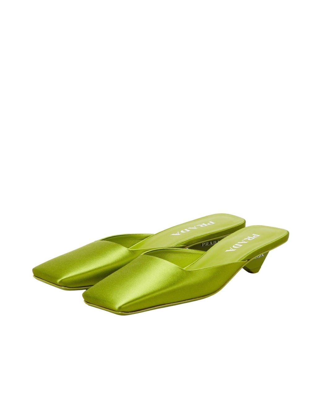 Prada Green Square-toe Satin Mules