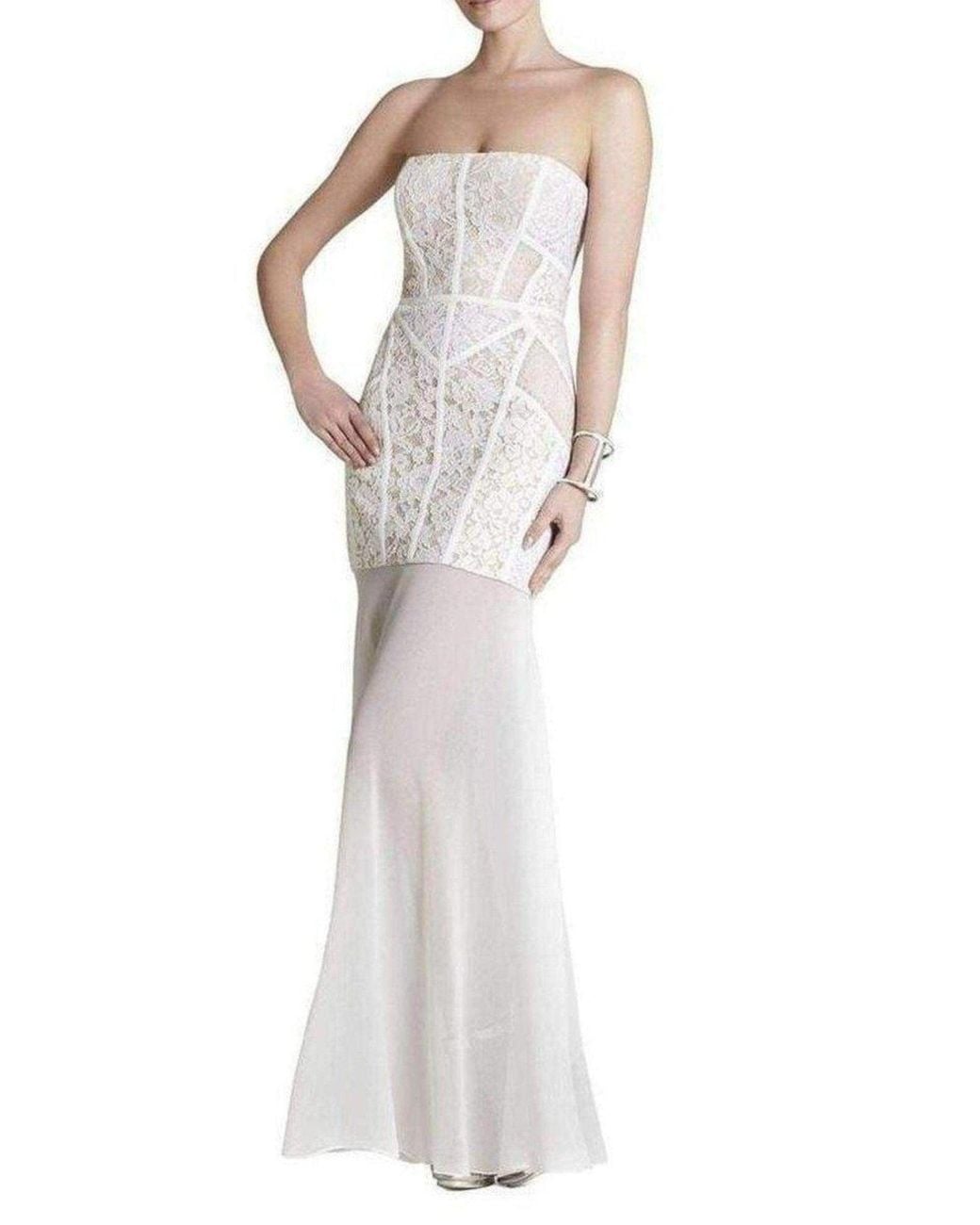 BCBGMAXAZRIA White Vivienne Lace Blocked Strapless Dress