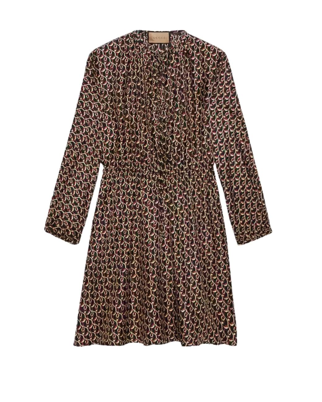Gucci Brown Interlocking G Chain Print Silk Dress