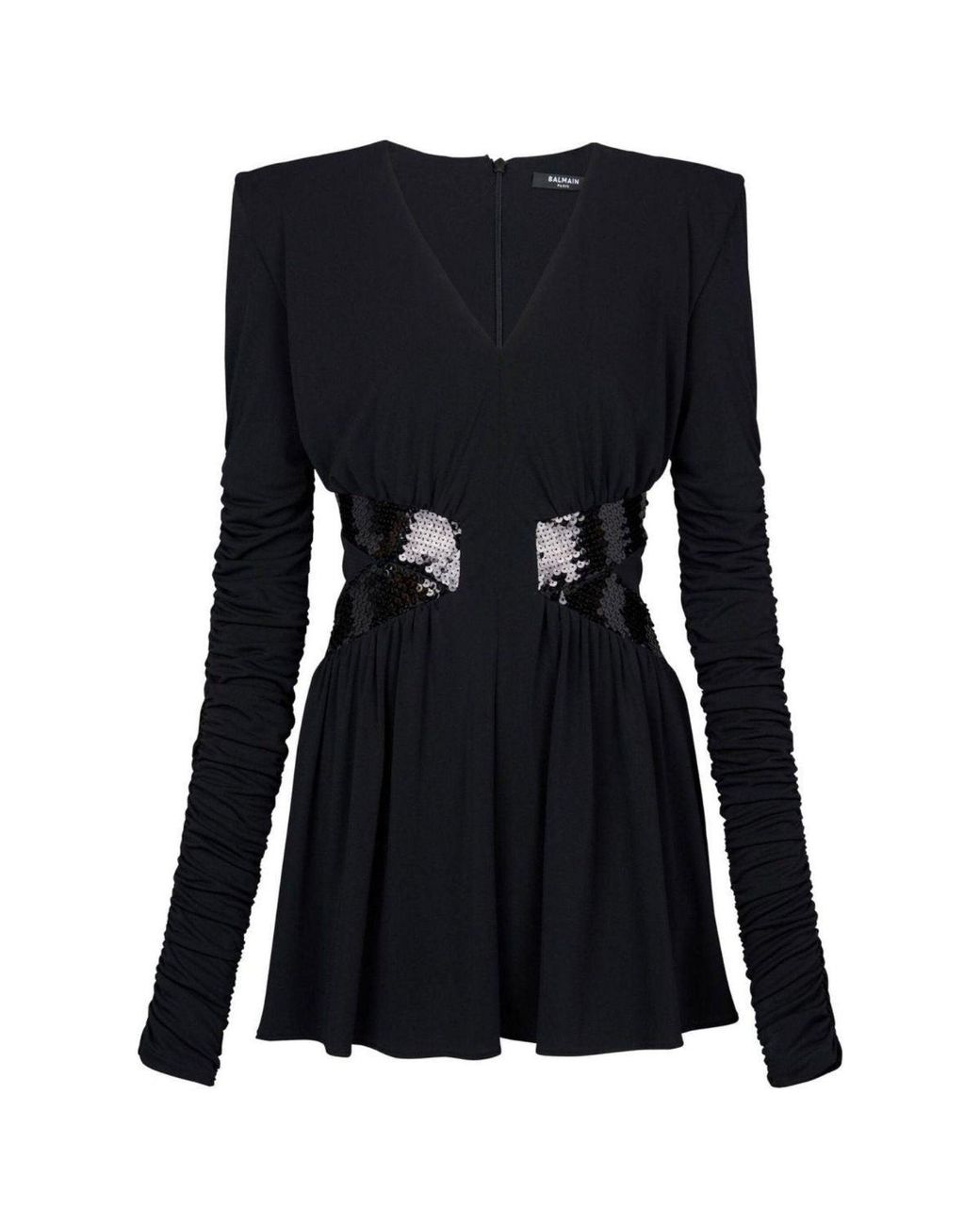 Balmain Black Sequin-embellished V-neck Mini Dress