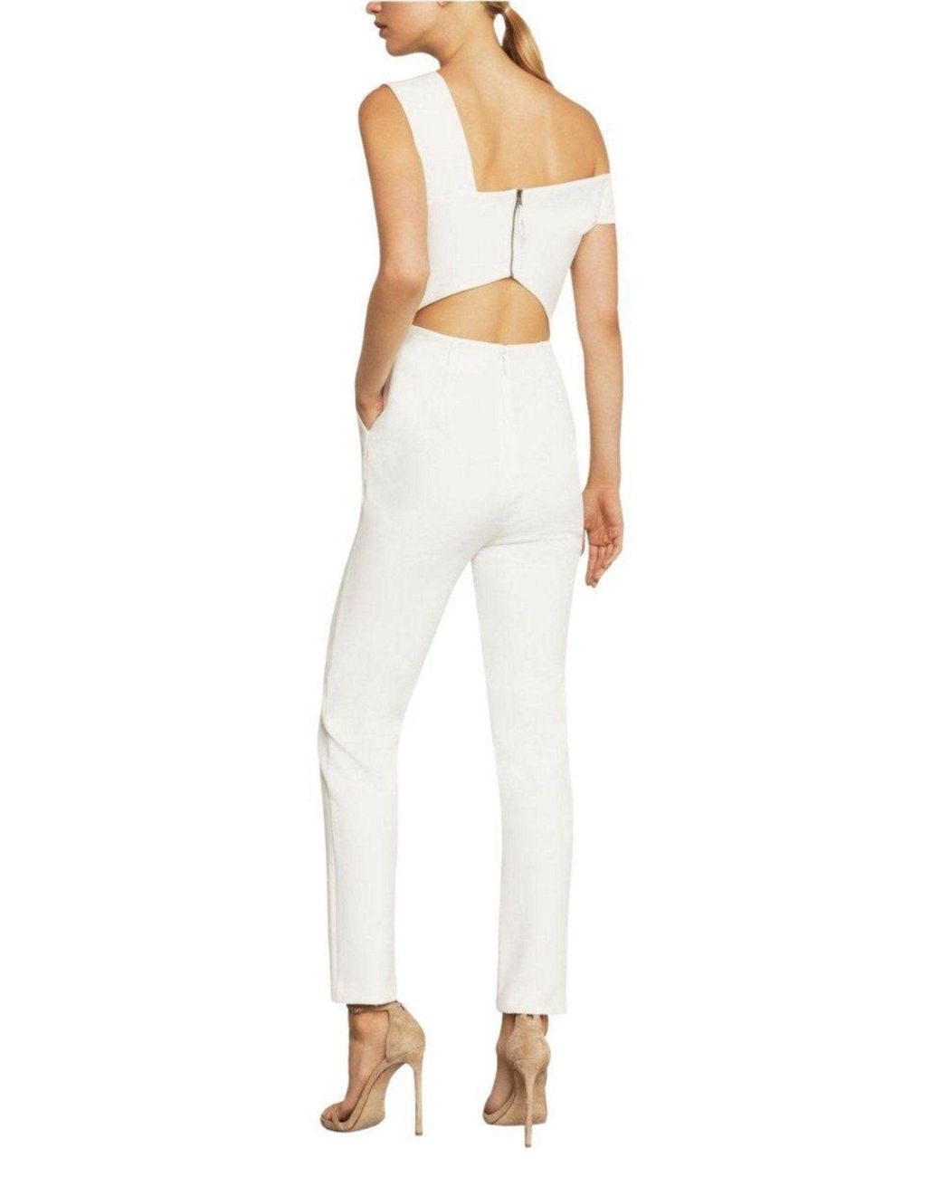BCBGMAXAZRIA White Haida One-shoulder Jumpsuit