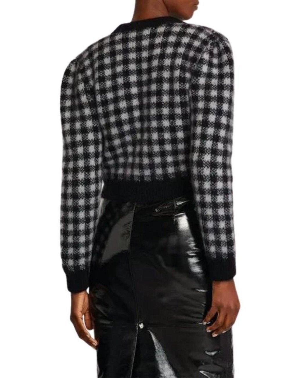 Alessandra Rich Black Embellished Check Mohair Cardigan