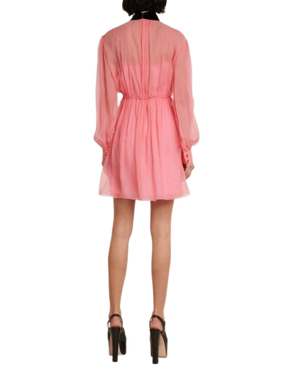Gucci Red Velvet Ties Silk-chiffon Dress