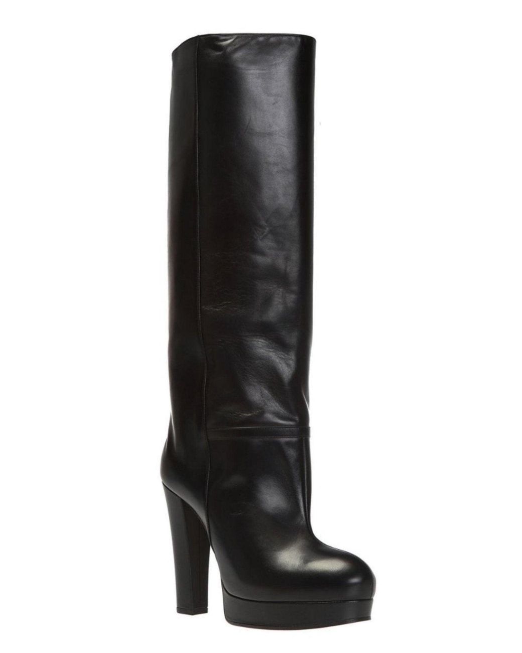 Gucci Black Leather Platform Knee High Boots