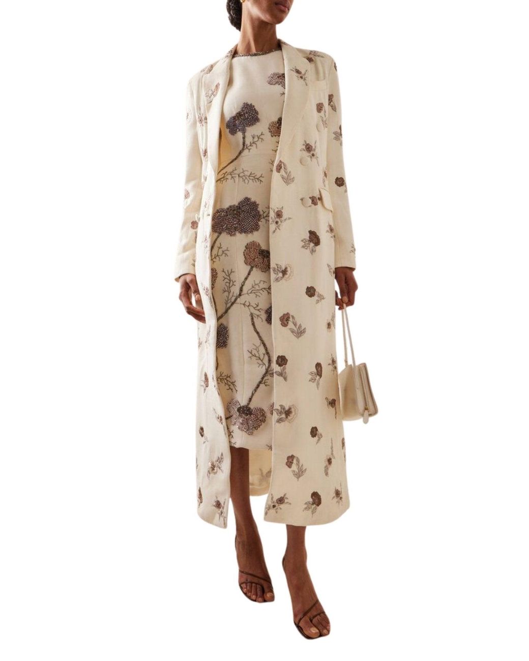 Adam Lippes Natural Floral Embroidered Wool-silk Sheath Midi Dress