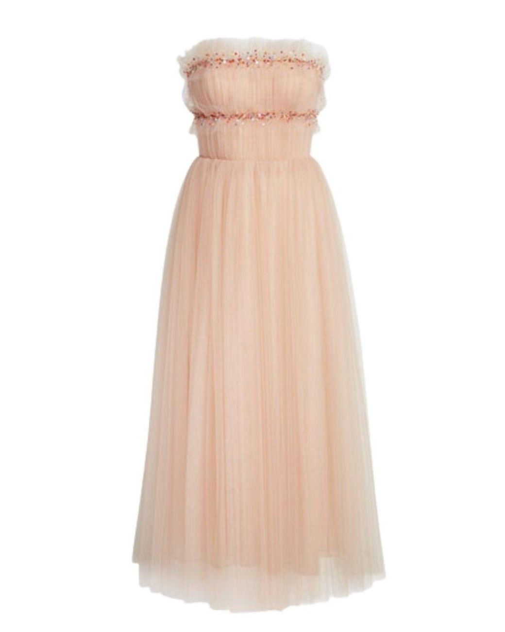 Jason Wu Natural Strapless Ruched Tulle Midi Cocktail Dress