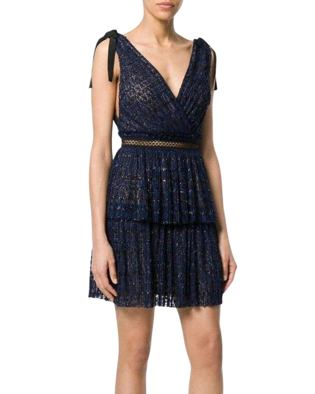 Self-Portrait Blue Navy Metallic Pattern Dress