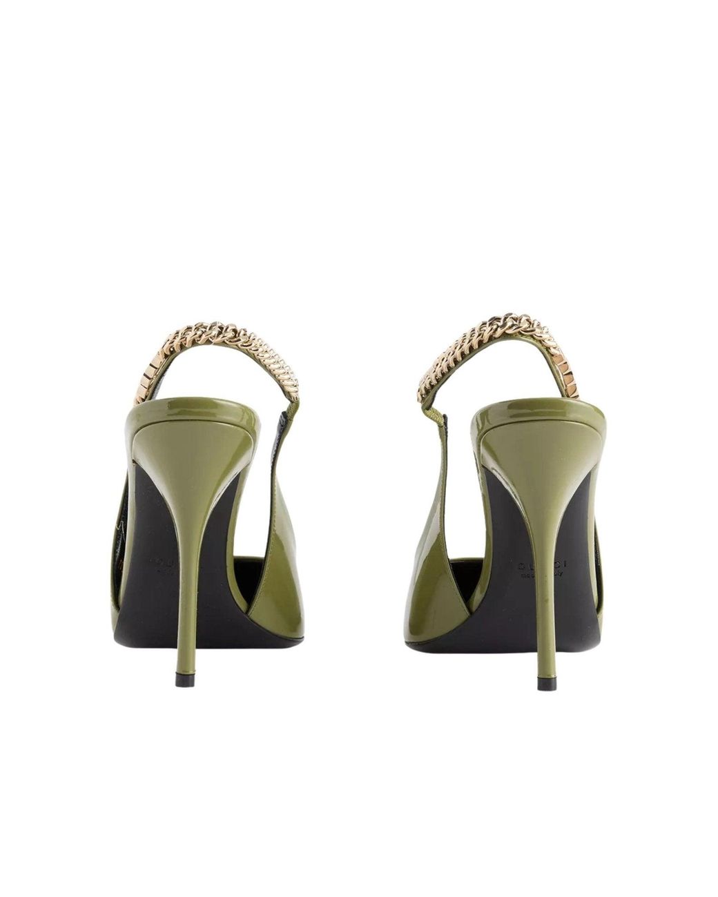 Gucci Green Double Strap Patent Leather Sandals With GG Hardware