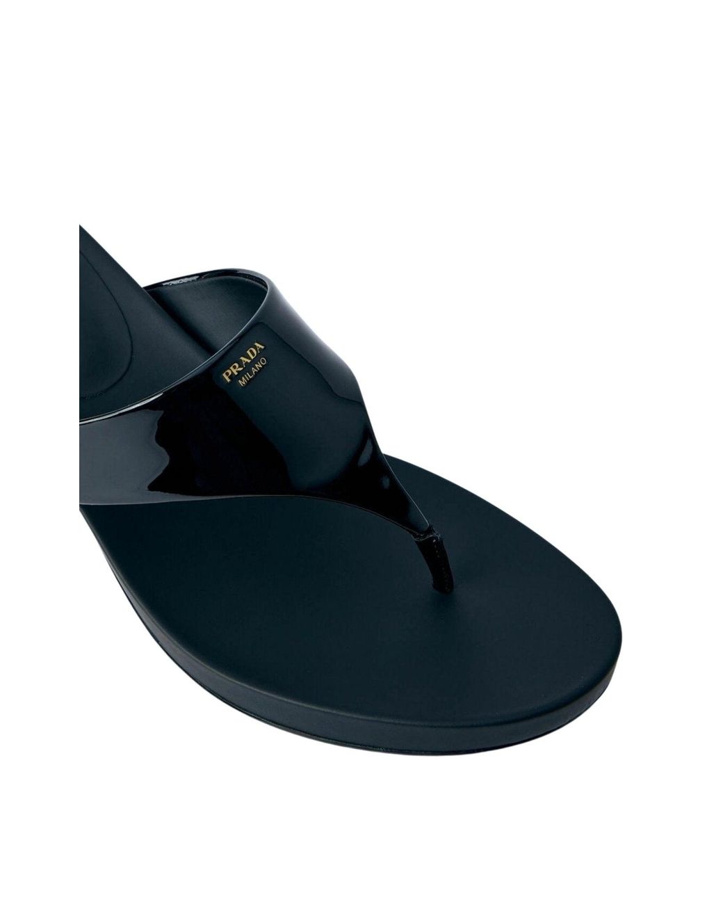 Prada Blue Patent Leather Kitten-heel Thong Sandals