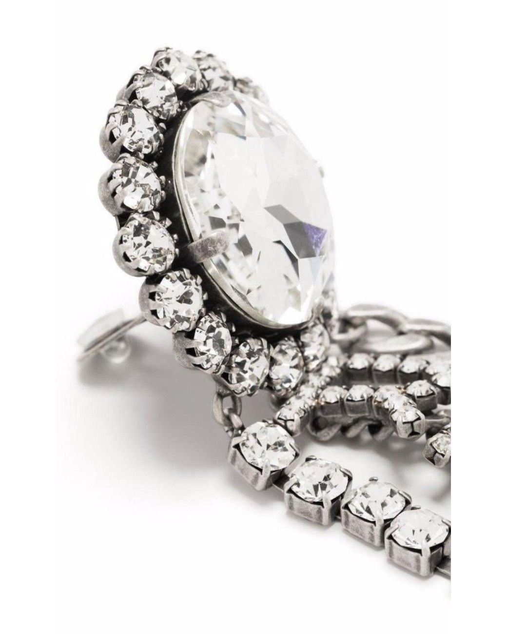 Alessandra Rich White Crystal Rolo Chain Drop Earrings