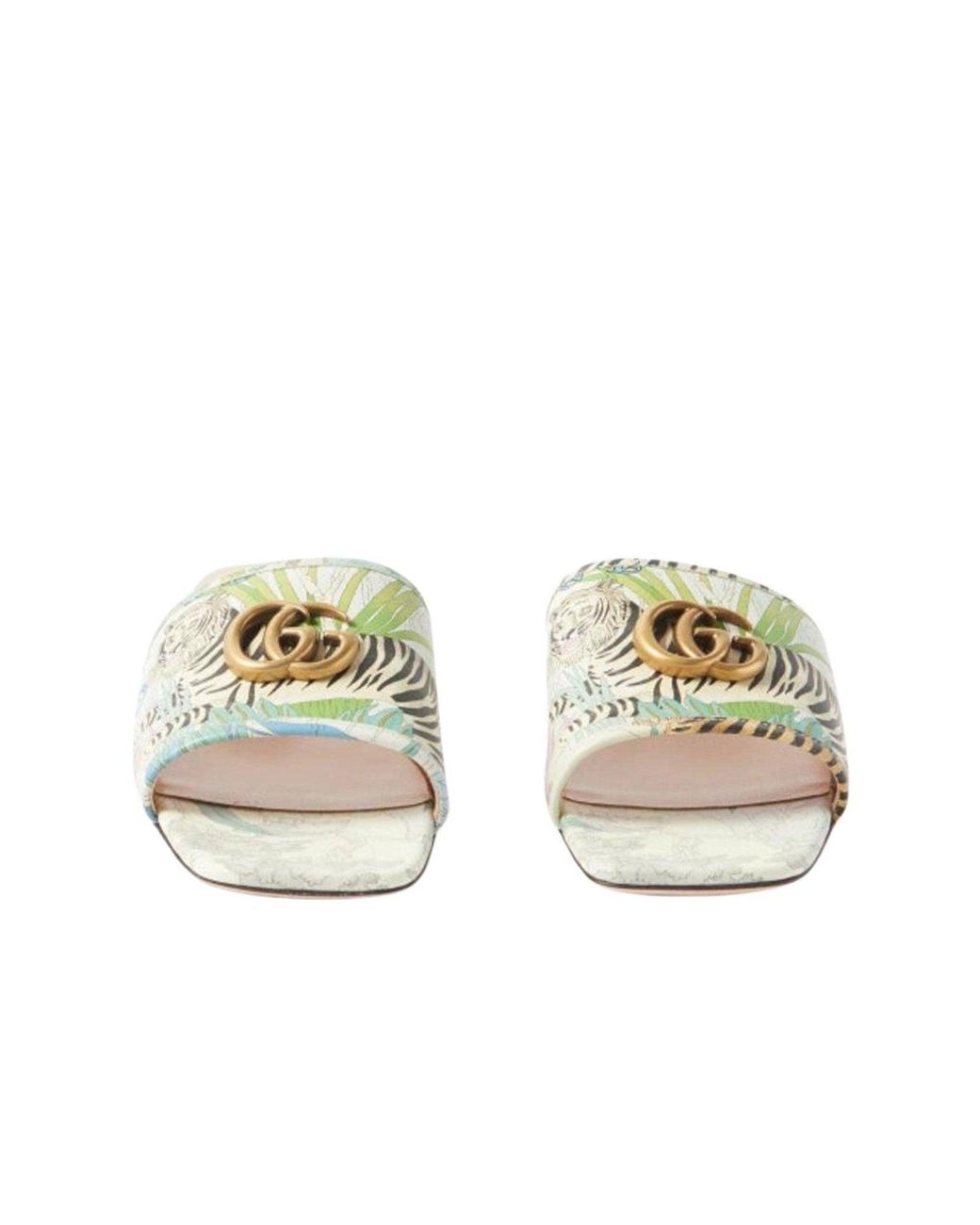 Gucci Metallic Tiger-print Leather Slides
