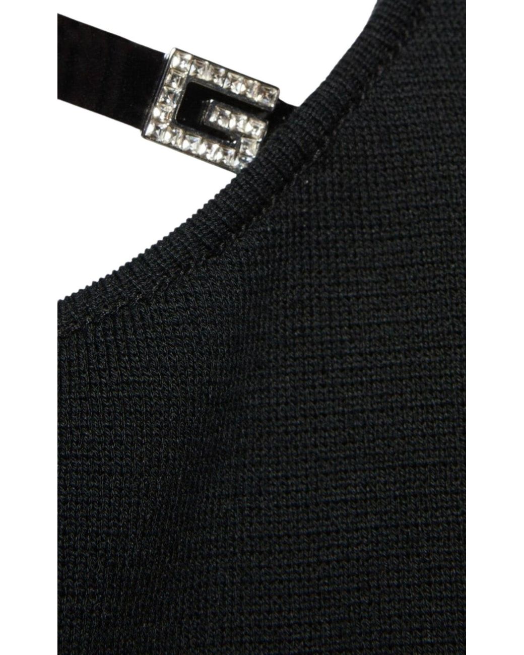 Gucci Black Cotton And Silk Midi Dress With Crystal G Square