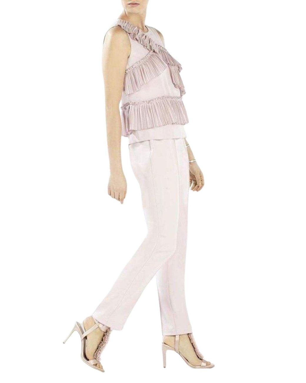 BCBGMAXAZRIA Natural Lorain Pleated Ruffle Applique Top