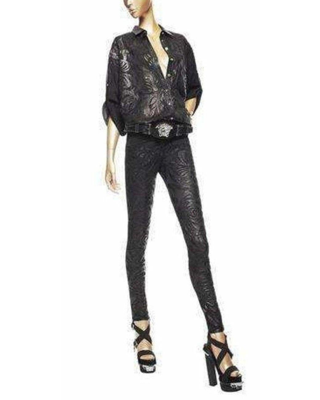 Versace Black Silk Cut Out Leather Applique Shirt It 42 (us 6)