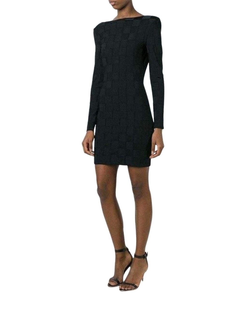 Balmain Black Check Jacquard Deep V-back Dress