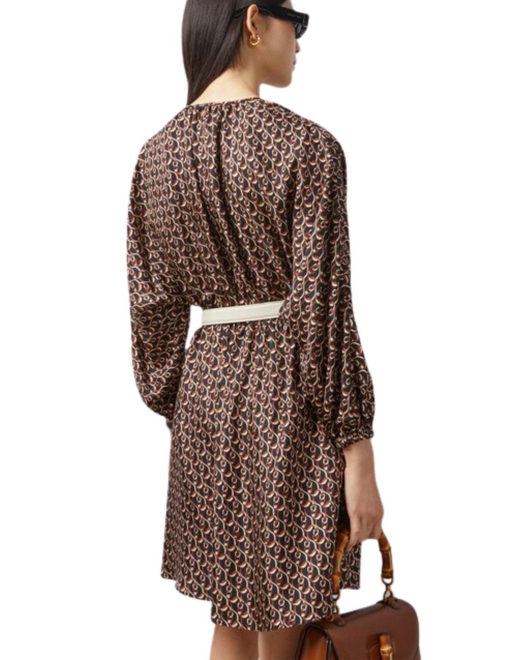 Gucci Brown Interlocking G Chain Print Silk Dress