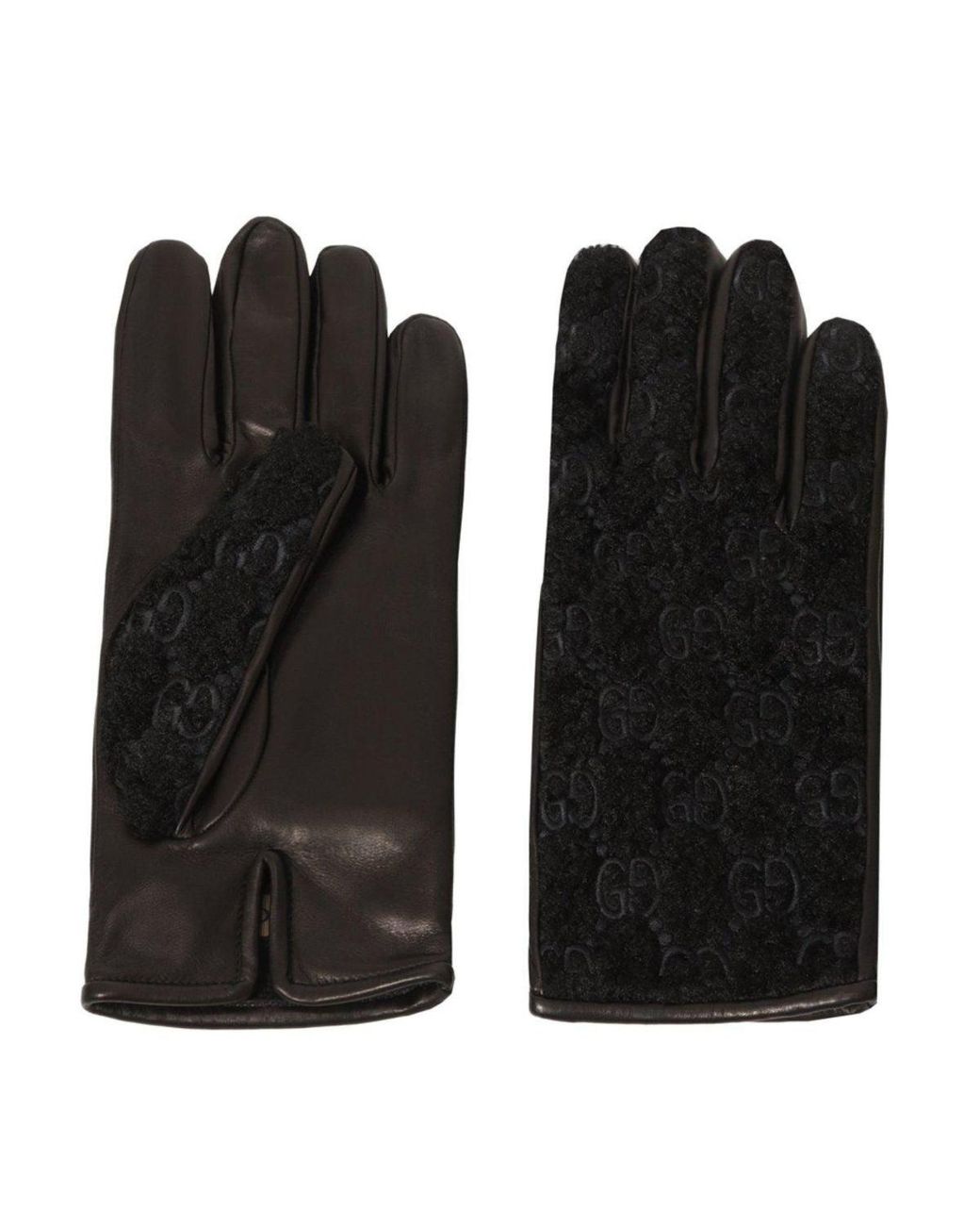 Gucci Black Leather Embossed Monogram GG Gloves