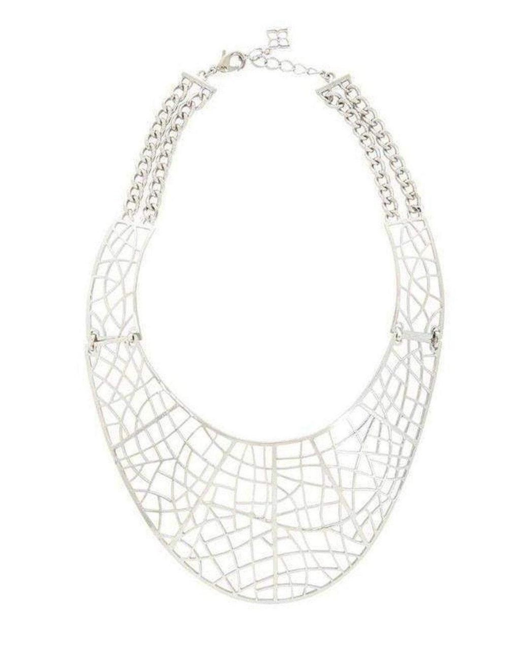 BCBGMAXAZRIA Metallic Silver Filigree Plate Necklace