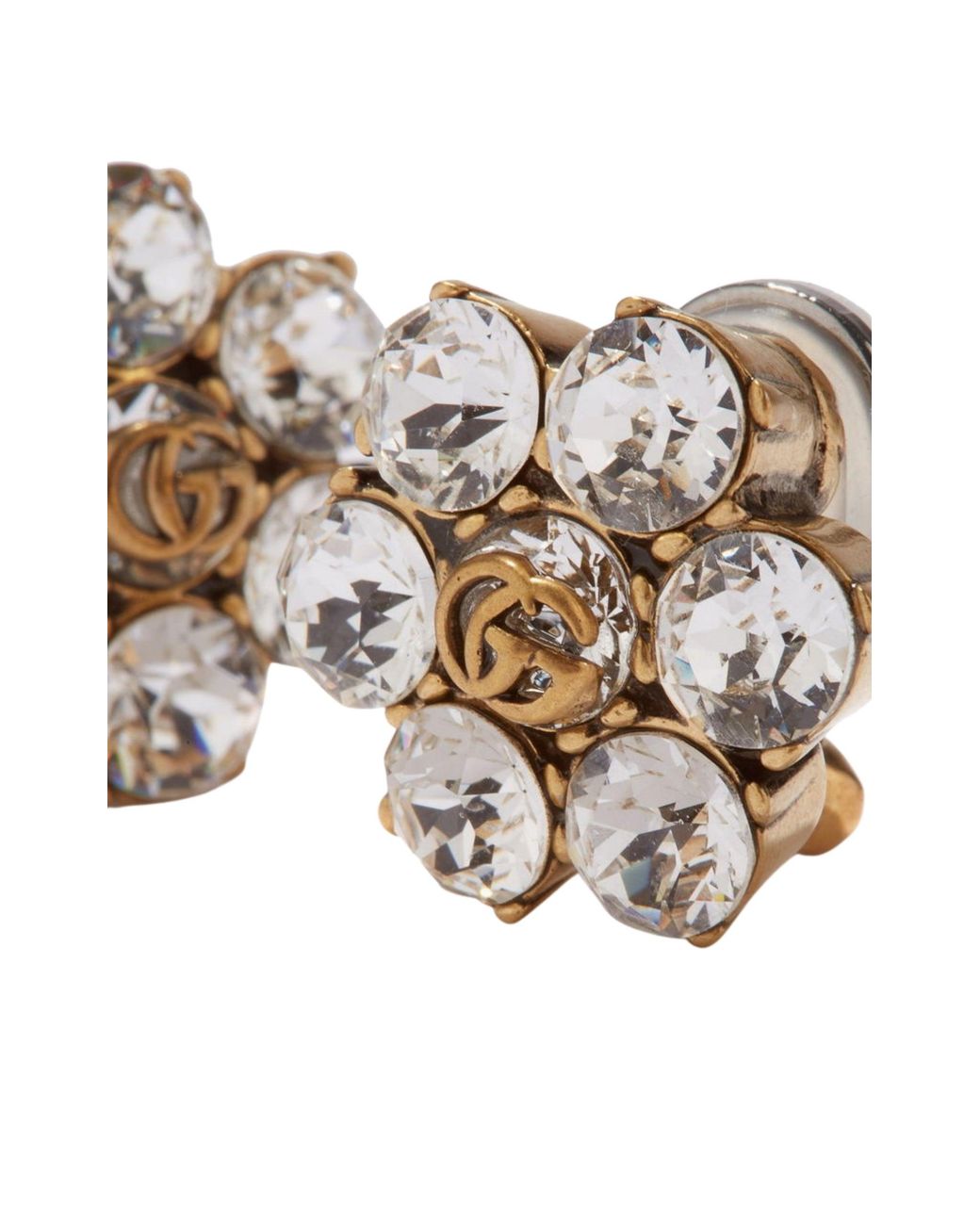 Gucci Metallic Crystal GG Logo Clip Earrings In Gold-tone Metal