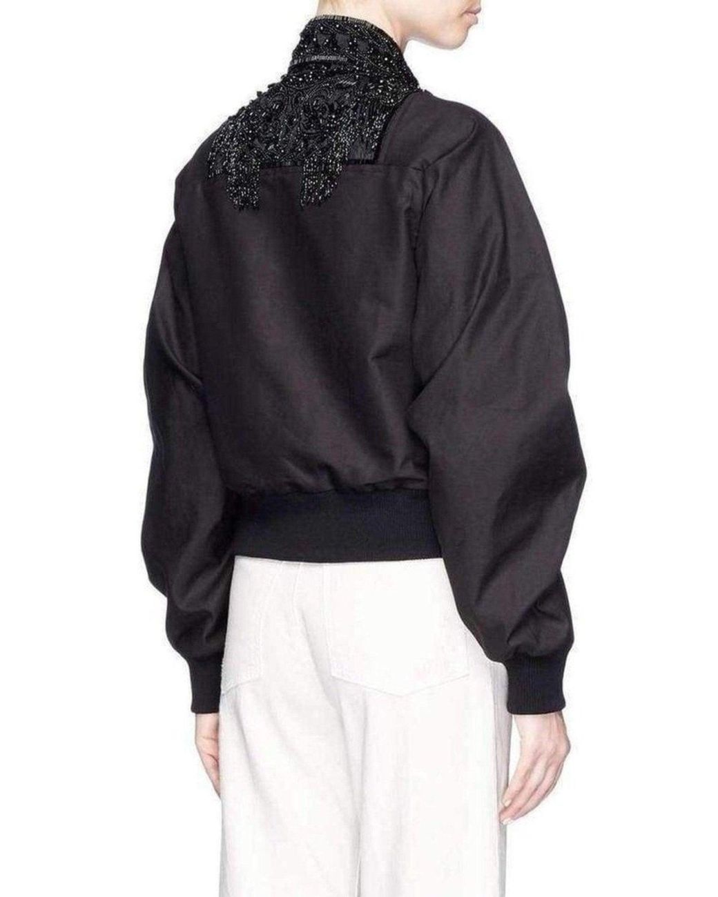 Dries Van Noten Black Viard Beaded Collar Bomber Jacket