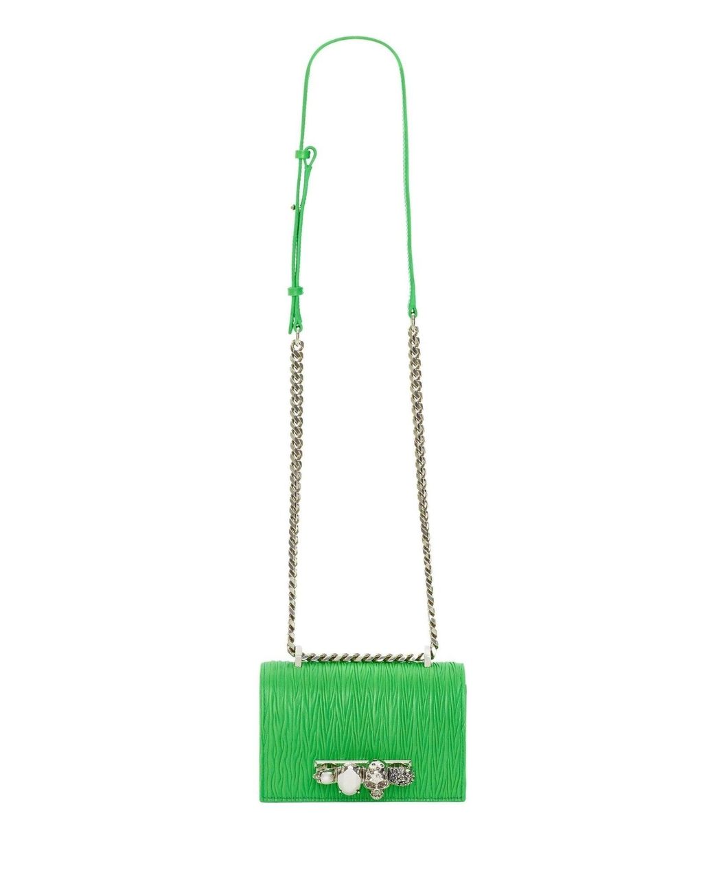 McQueen Green Jewelled Small Crossbody Satchel Bag