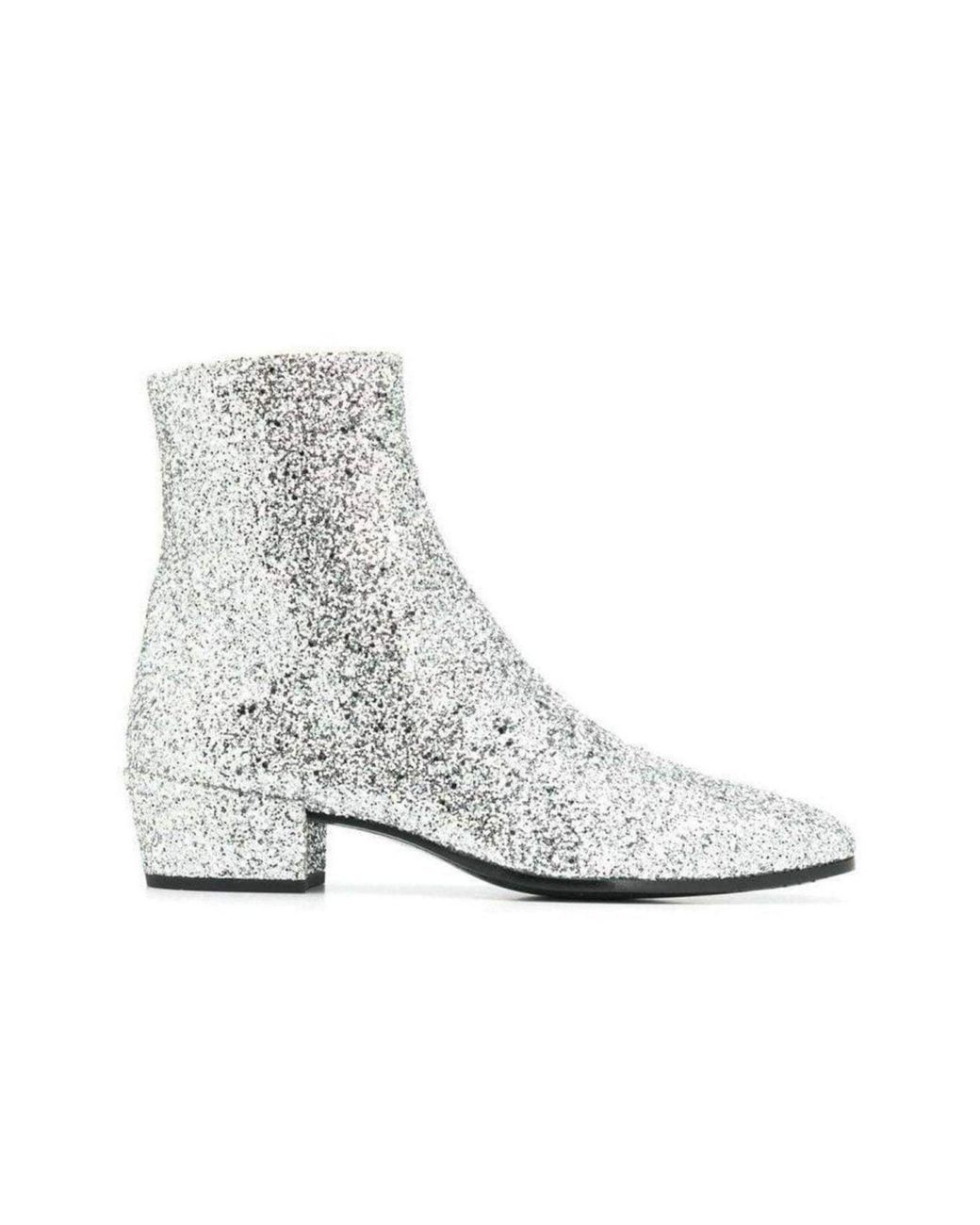 Saint Laurent Metallic Silver Glittler Ankle Boots It 37.5