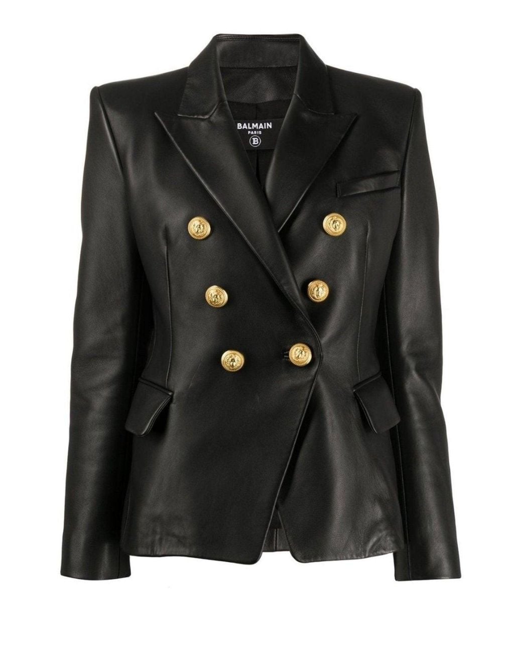 Balmain Black Double-Breasted Leather Blazer