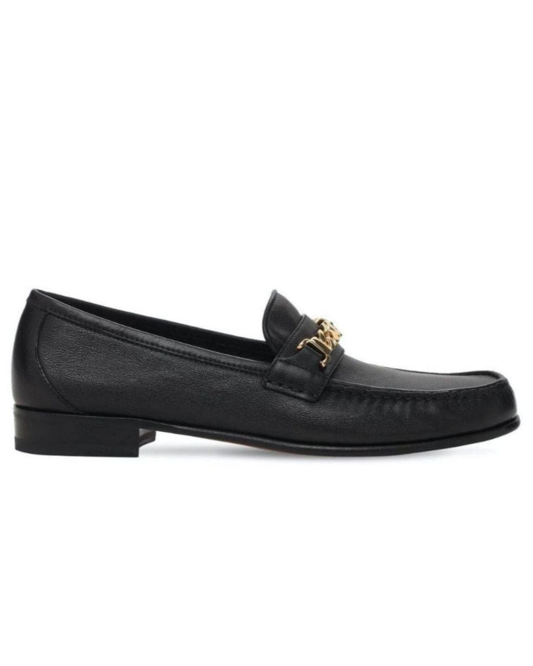 Gucci Black Leather Sylvie Chain Loafers