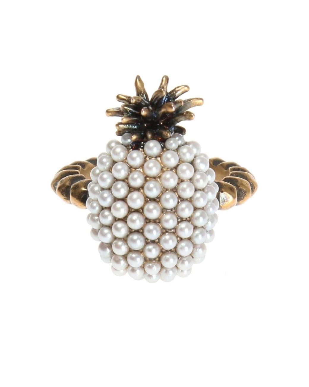 Gucci Metallic Gold Pearl Pineapple Ring
