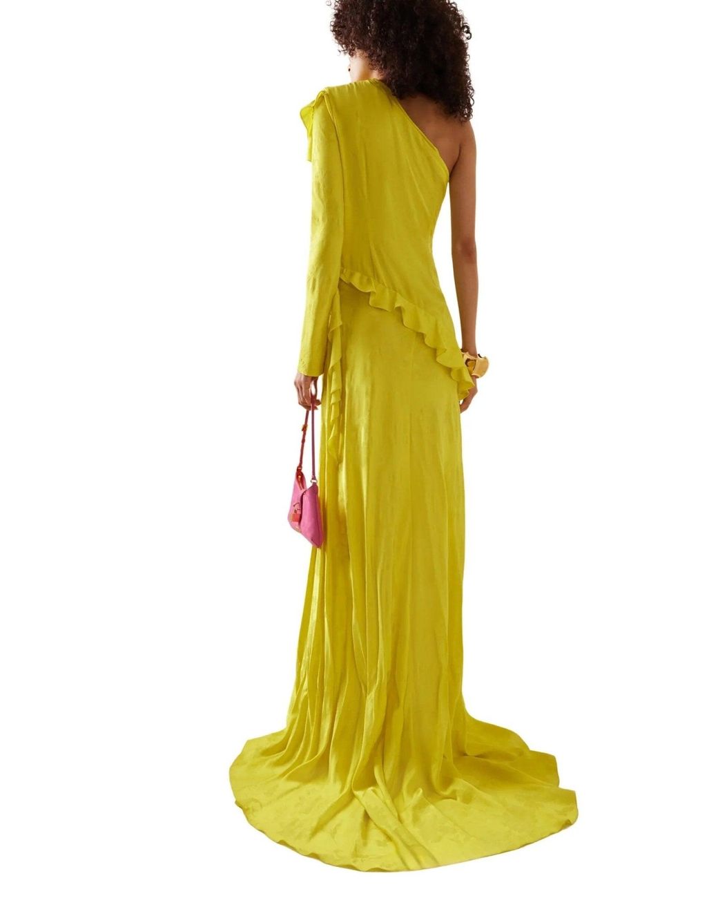 Alejandra Alonso Rojas One Shoulder Yellow Silk Ruffle Dress