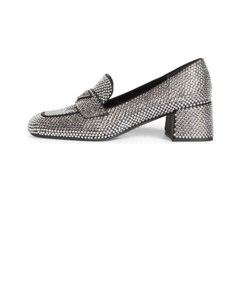Prada Gray Crystal-embellished Logo-plaque Loafers