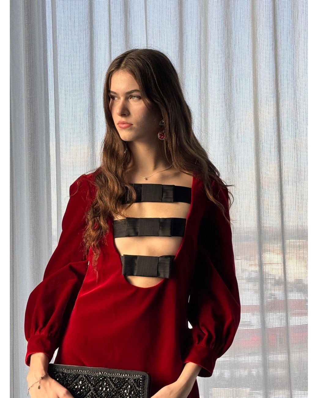 Gucci Red Stretch Cotton-velvet Mini Dress