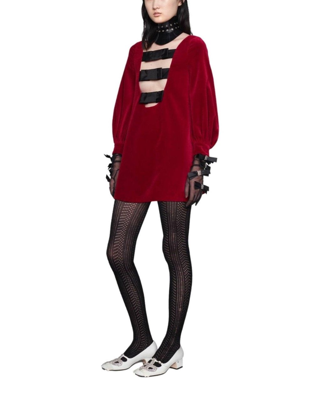Gucci Red Stretch Cotton-velvet Mini Dress