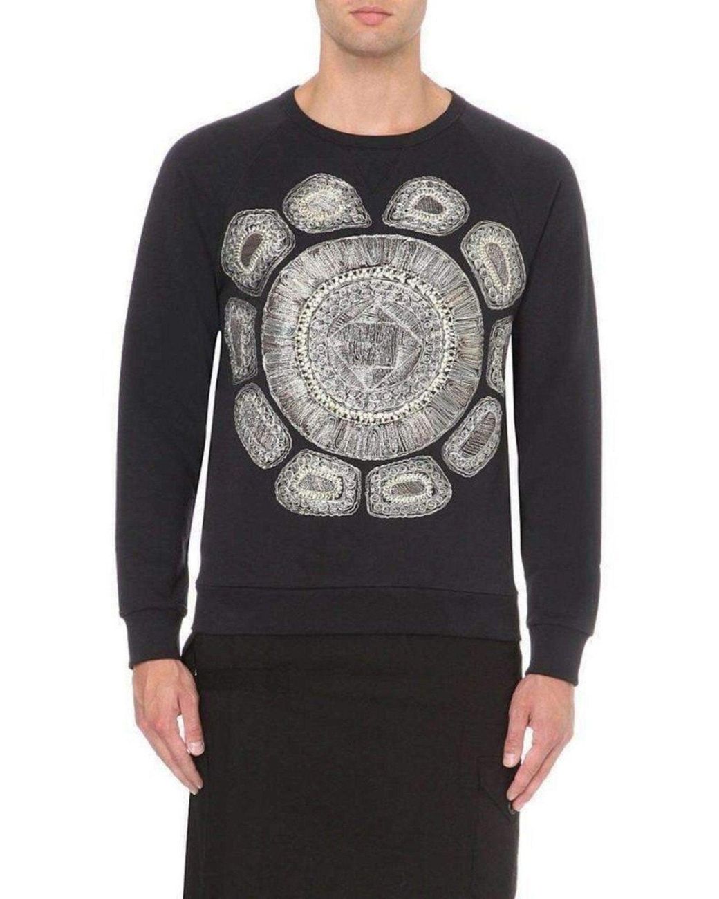 Dries Van Noten Black Embroidered Cotton Jersey Sweatshirt for men