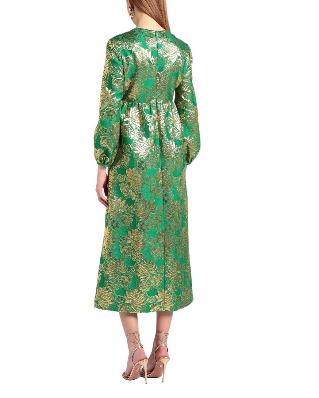 Gucci Green Wool Lamé Floral Jacquard Dress