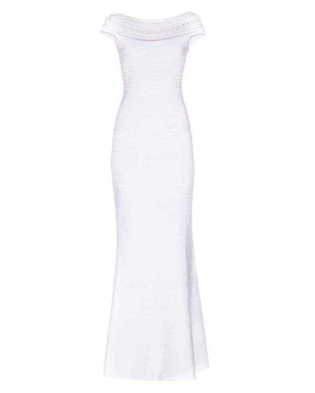 Hervé Léger White Sophia Braided Ottoman Crochet Gown