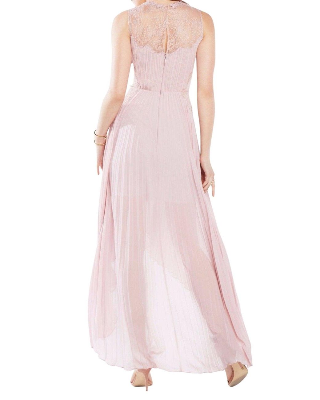 BCBGMAXAZRIA Pink Angelea Pleated High Low Dress