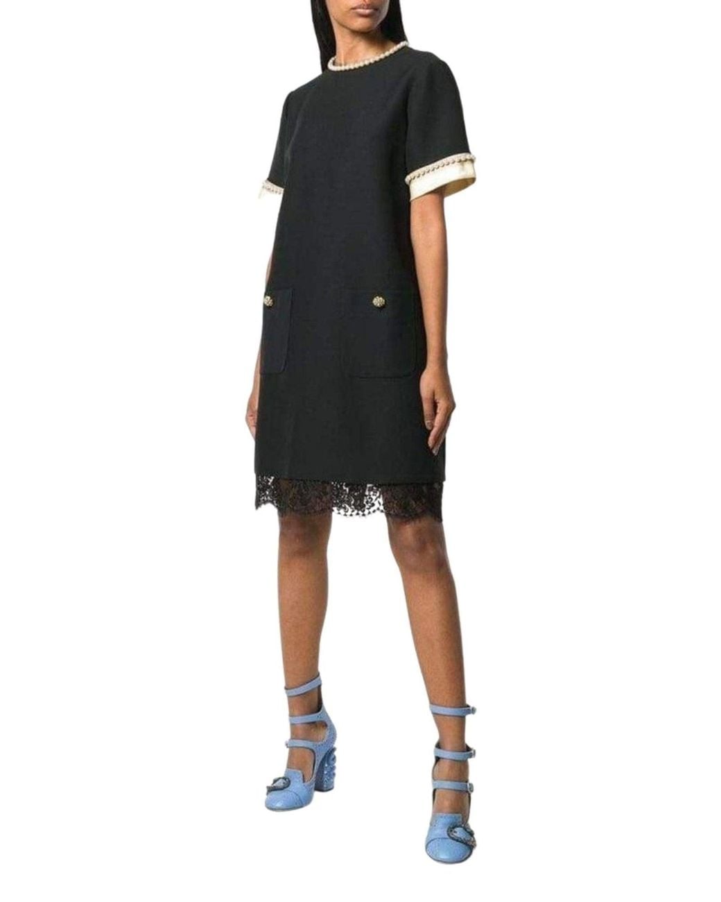 Gucci Black Pearl Embellished Shift Dress