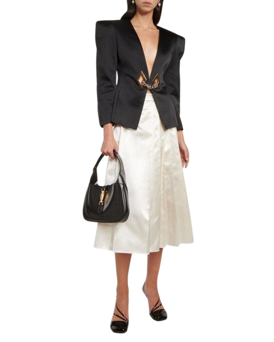 Gucci Black Chain Trimmed Satin Blazer