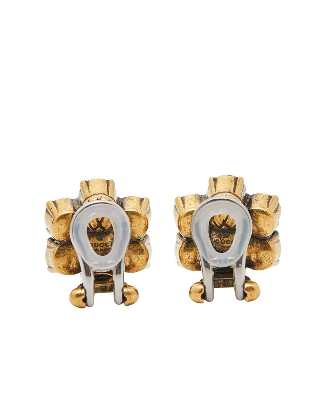 Gucci Metallic Crystal GG Logo Clip Earrings In Gold-tone Metal