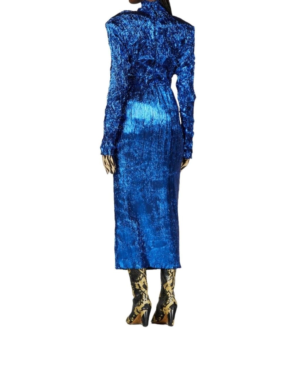Gucci Shiny Blue Crinkled Lurex Midi Skirt