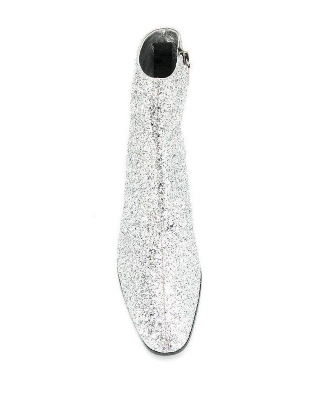 Saint Laurent Metallic Silver Glittler Ankle Boots It 37.5