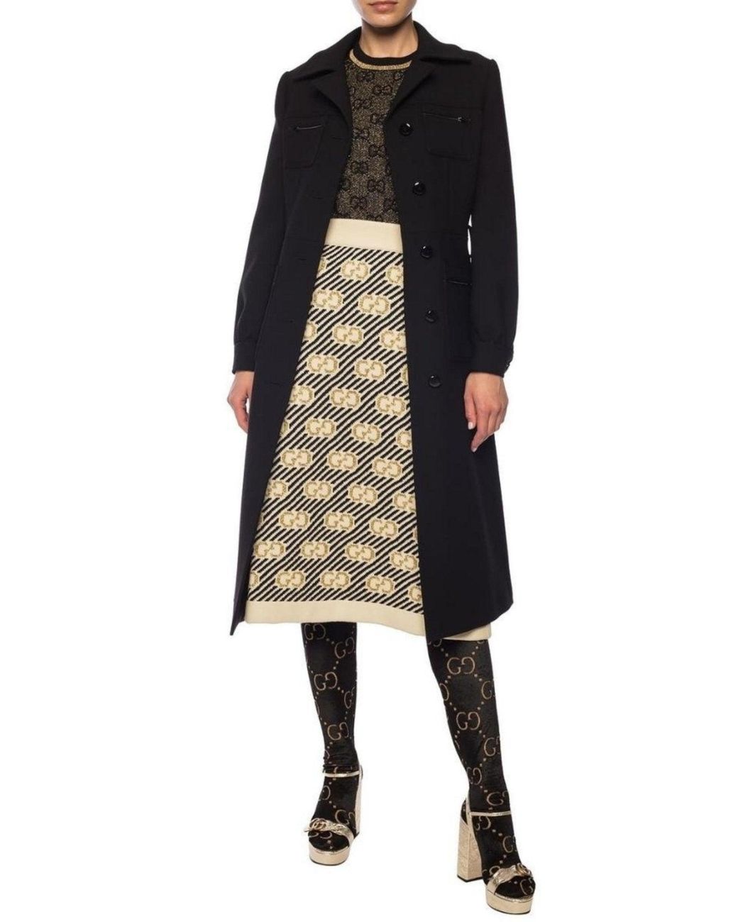 Gucci Black Jacquard Logo Wool Tights