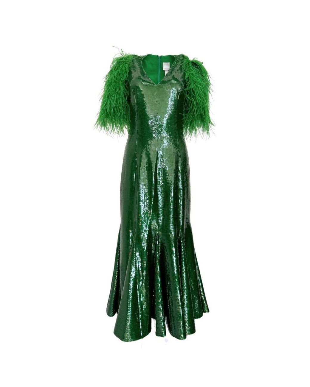 Huishan Zhang Green Emerald Sequin Midi Dress