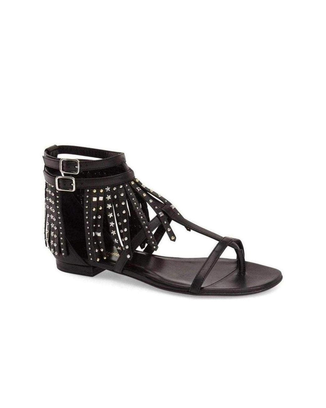 Saint Laurent Black Leather Fringe Sandals