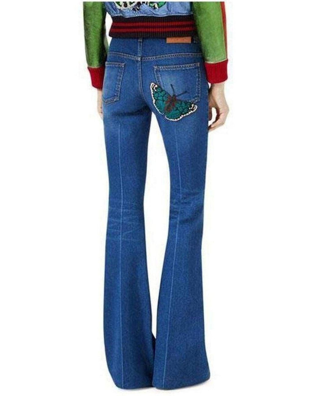 Gucci Blue Bee & Butterfly Patches Jeans