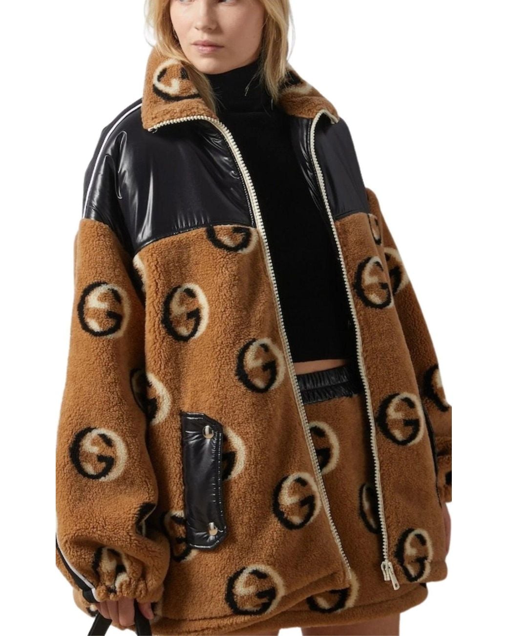 Gucci Brown GG Wool Fleece Jacquard Zip Jacket
