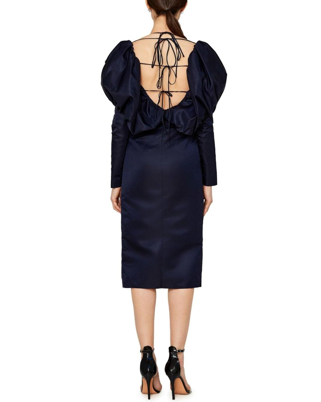LAQUAN SMITH Blue Faille Halter Neck Puff Sleeve Midi Dress