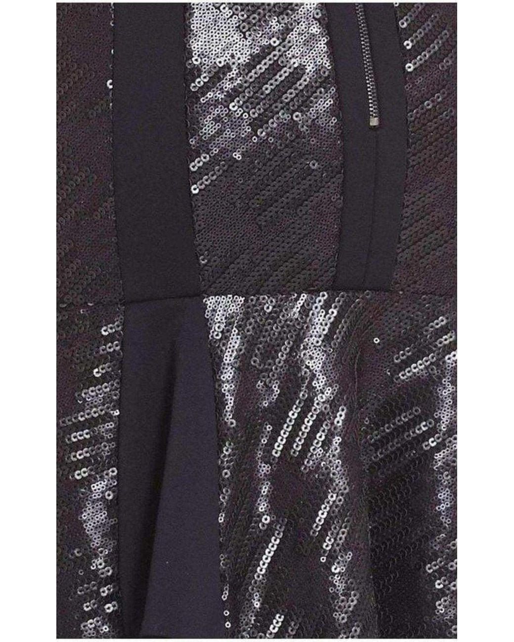 BCBGMAXAZRIA Black Noelle Fitted Sequin Flounce Dress